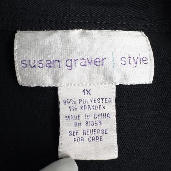 Susan Graver Style Twill Snap Front Lightweight Jacket Womens 1X Black A6223 - Picture 3 of 16